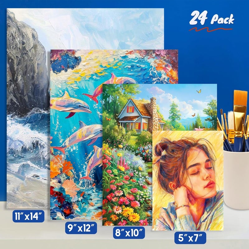 Halobios 24 عبوة لوحات قماشية للرسم، 6 من 5x7 8x10 9x12 11x14 لوحات قماشية للأطفال والبالغين 100% قطن مع جيسو جاهز لمستلزمات الرسم الأكريليكي والزيتية والتيمبرا والمائية - Image 5